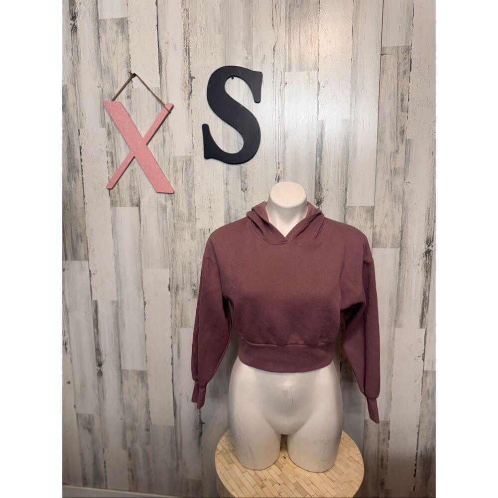 Hippie Rose Cropped Hoodie Womens XS Mauve Purple Fleece Drop Shoulder Sweatshir